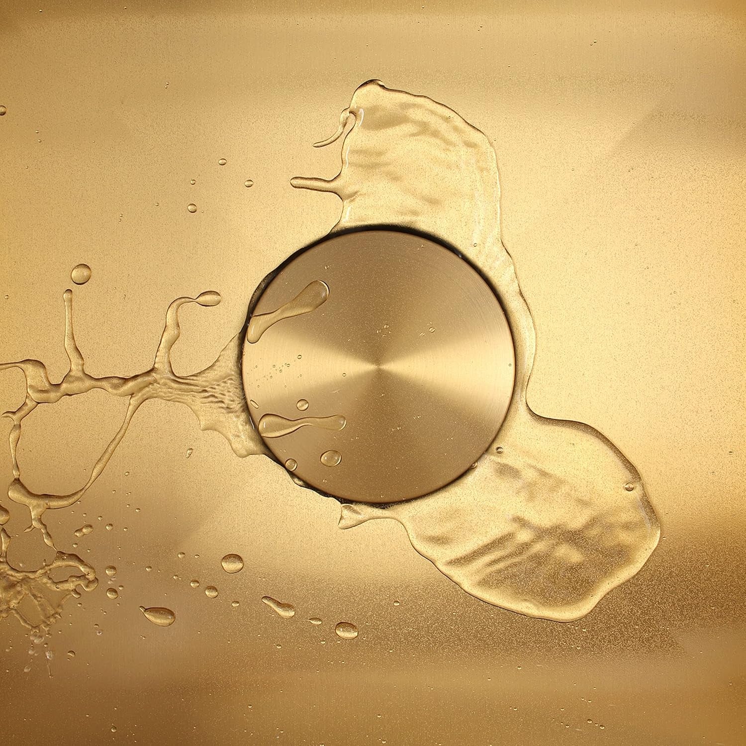 Kitchen Sink Drain Assembly, Sink Drain Basket Strainer, Stainless Steel Removable Sink Strainer Basket and Stopper with Decor Flat Cover 3-1/2-Inches (Brushed Gold with Cover)