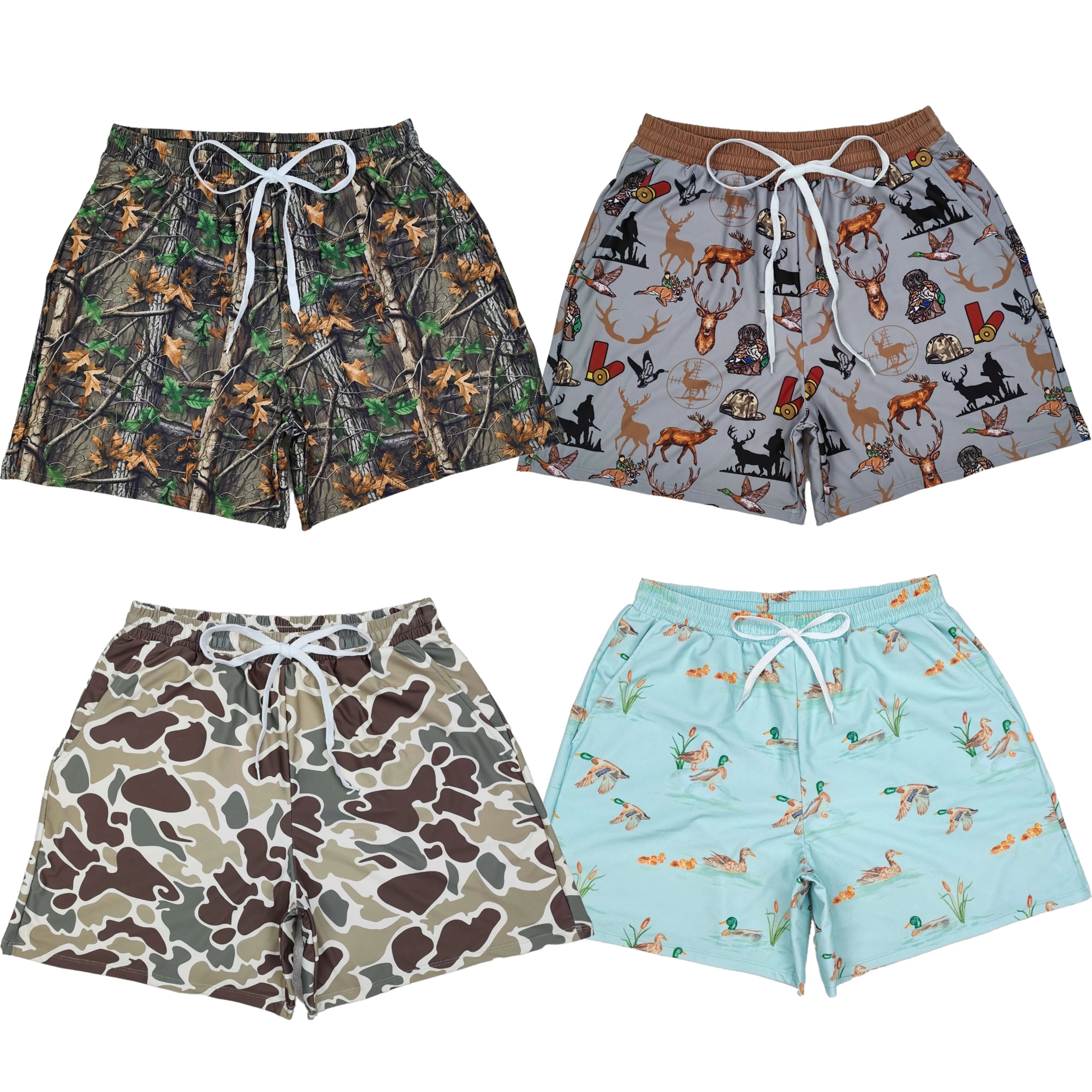 Wholesale Boutique Adult Men Camo Swimming Trunks Beachwear Man Ducks Deer Hunting Shorts Summer Swimwear Pocket Clothing