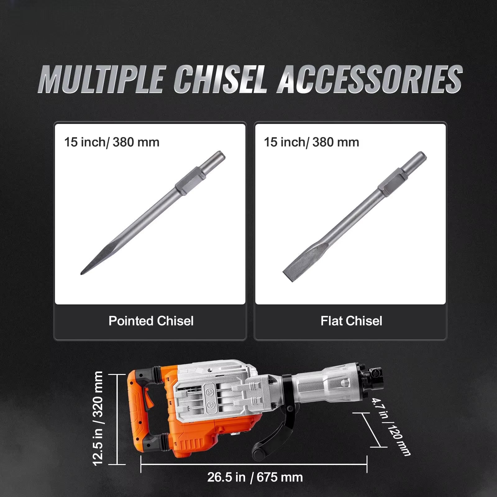 Demolition Jack Hammer 1500W/2200W/3500W Jack Hammer Concrete Breaker Heavy Duty Electric Jack Hammer 2/4Pcs Chisel